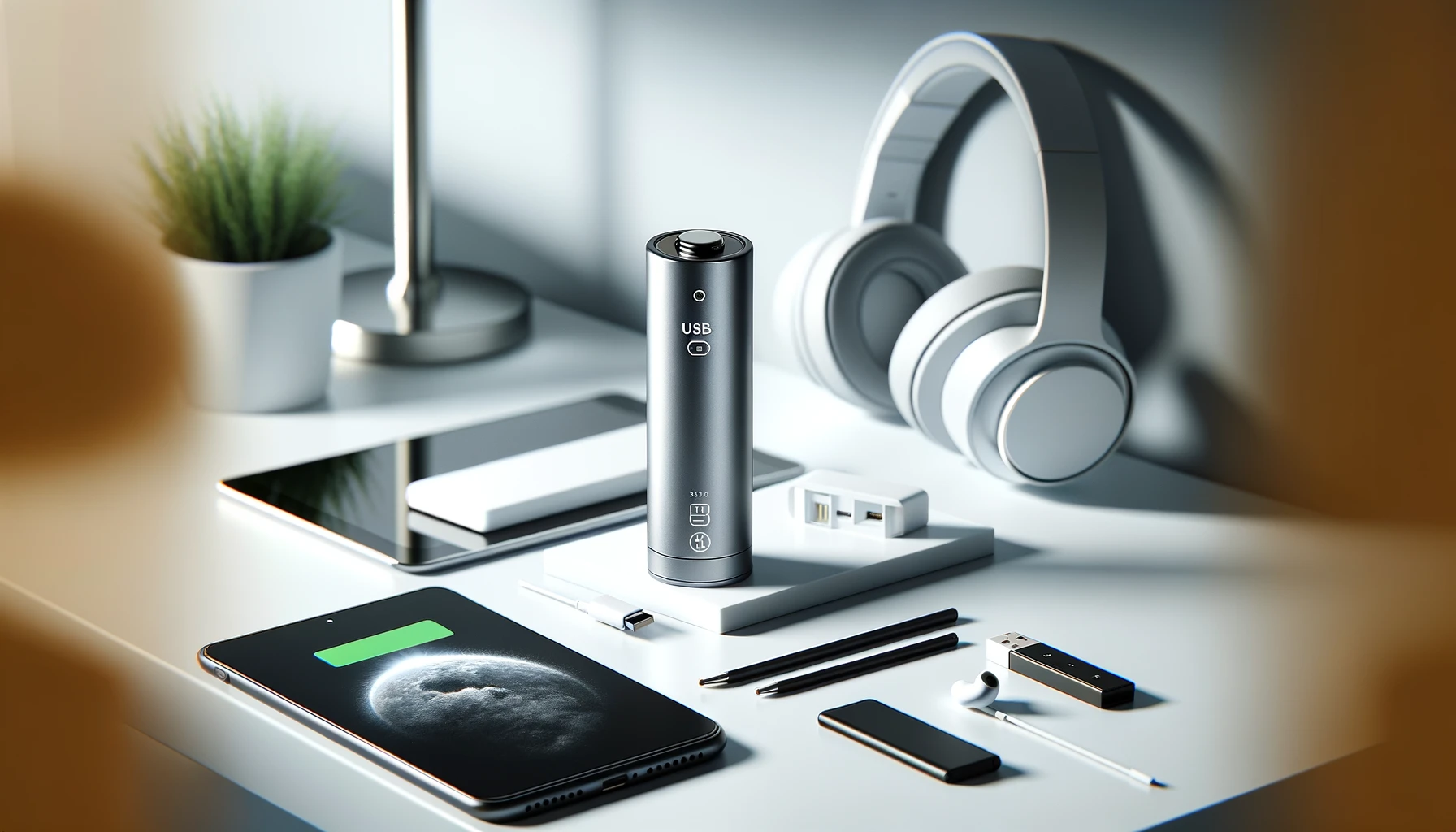 Dall·e 2024 12 28 08.56.36 A Clean And Modern Feature Image Showcasing A Usb C Rechargeable Aa Battery In A Sleek And Min...
